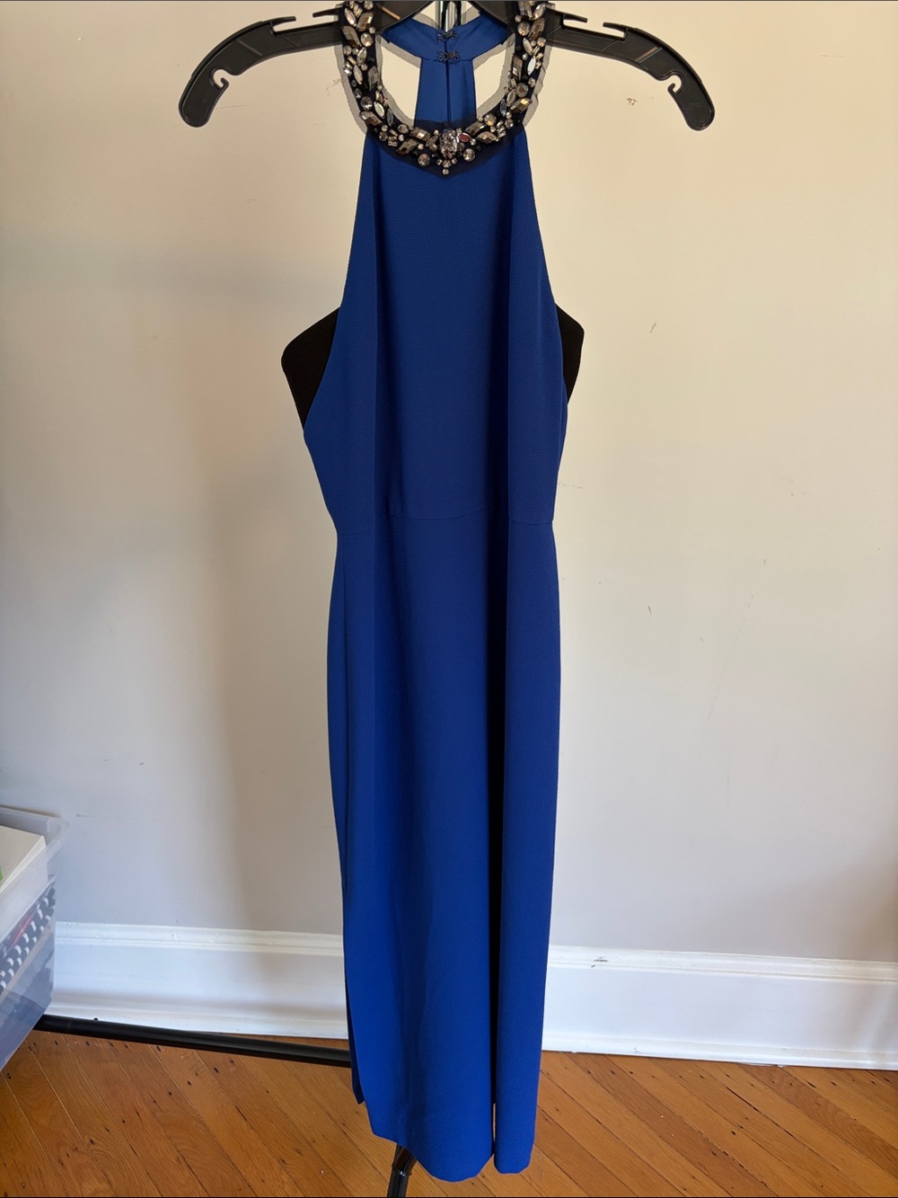 BCBG Max Azria size 4 Beaded Halter Maxi Dress in Royal Blue